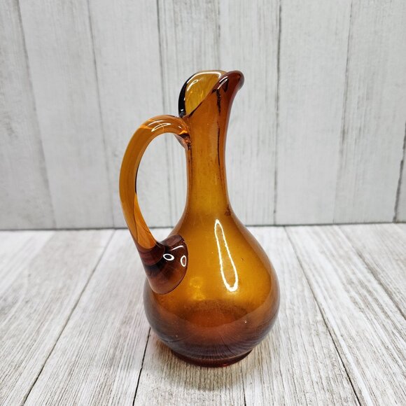 Vintage Blown Amber Art Glass Pitcher Small 5.75'' Tall - Picture 3 of 7